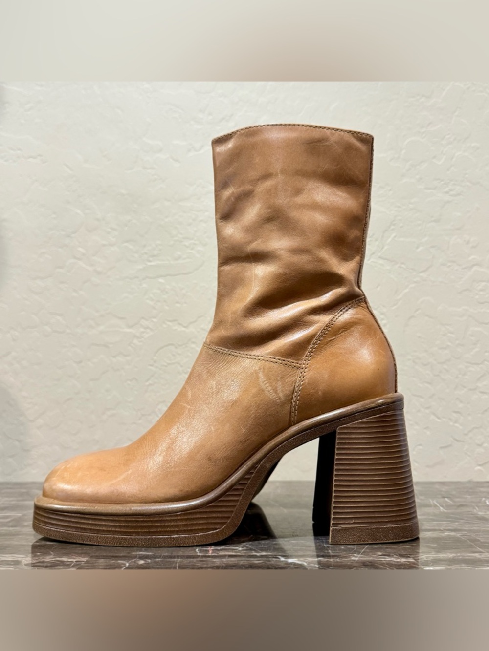 Steve Madden Fantsie Tan Leather Platform Go-Go Boots